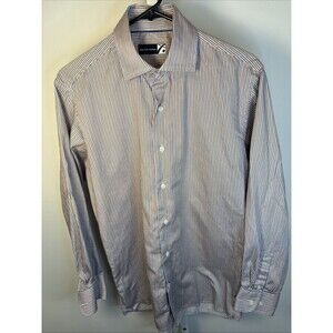 Saks 5th Ave Mens Dress Shirt Size Medium, Black Label, Stripe Button-Up $200